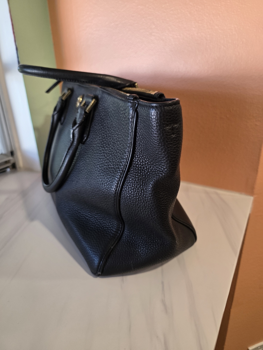 Tory Burch Black Pebbled Leather Tote Luxury Minimalist Chic Preppy Handbag - Picture 5 of 16